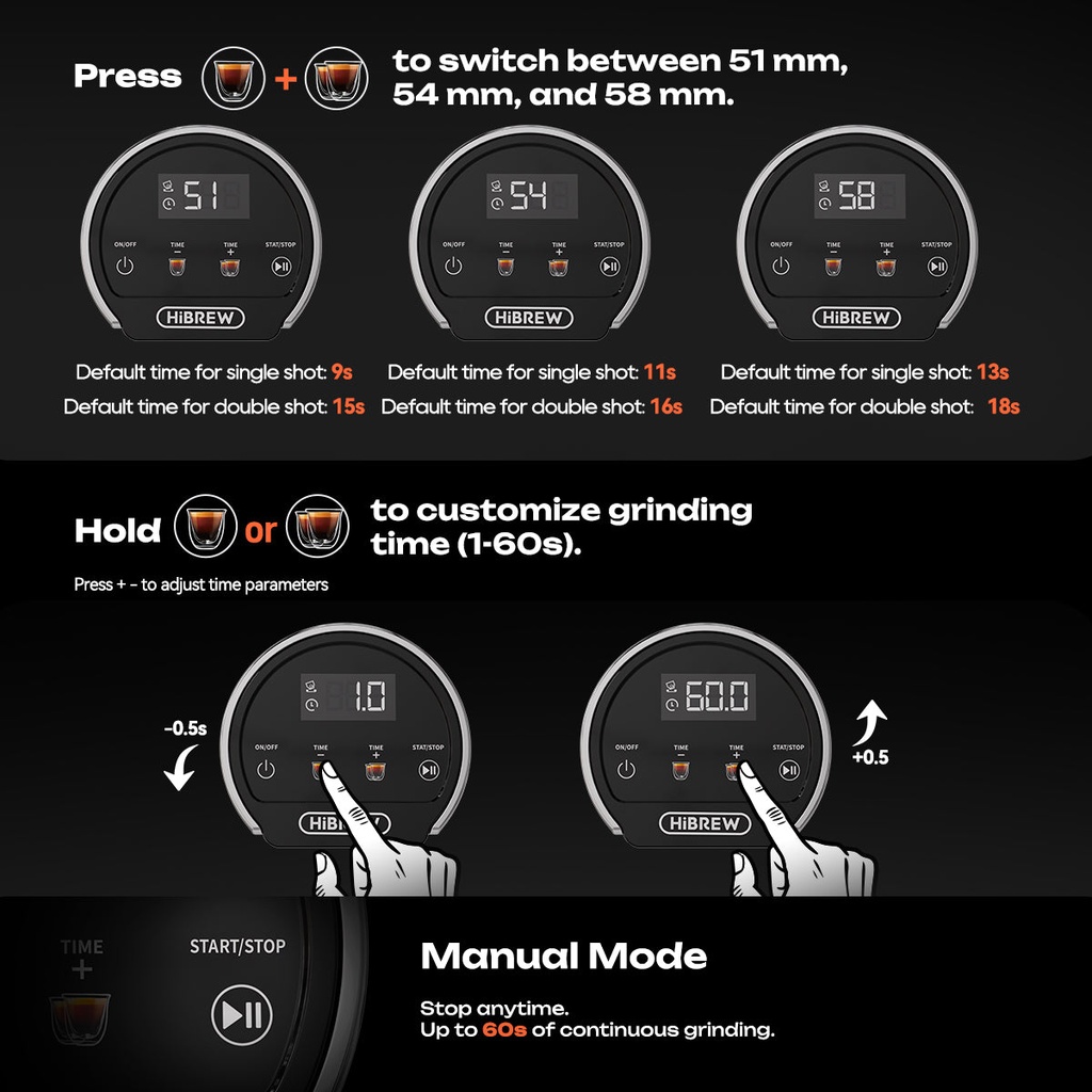 HiBREW G3 Plus: 31-Level Precision, Plasma Anti-Static, Smart Touchscreen Coffee Grinder - Gallery View 4